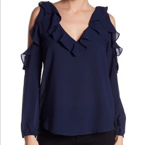 BB Dakota Navy Blue Long Sleeve Blouse